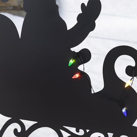 Glitzhome® 36" Set of 3 Christmas Lighted Metal Reindeer & Santa Sleigh Yard Stake with Timer